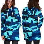 Blue And Black Camouflage Print Hoodie Dress GearFrost