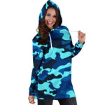 Blue And Black Camouflage Print Hoodie Dress GearFrost