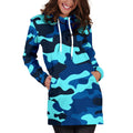 Blue And Black Camouflage Print Pullover Hoodie Dress