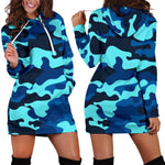 Blue And Black Camouflage Print Hoodie Dress GearFrost