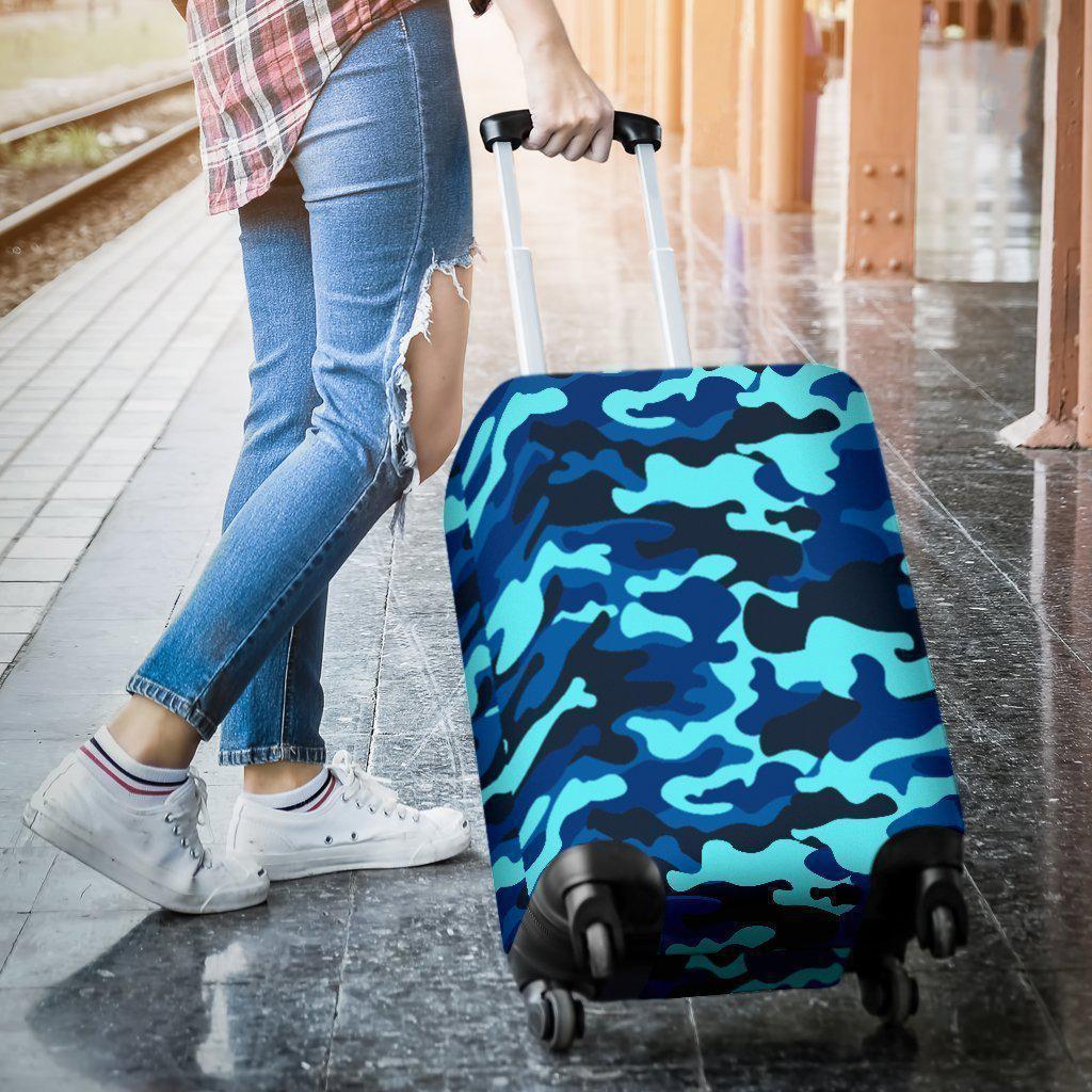 Blue And Black Camouflage Print Luggage Cover GearFrost