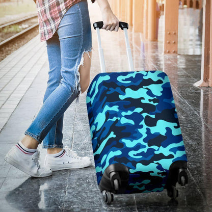 Blue And Black Camouflage Print Luggage Cover GearFrost