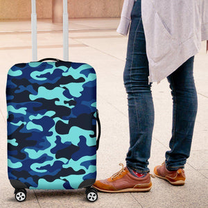Blue And Black Camouflage Print Luggage Cover GearFrost
