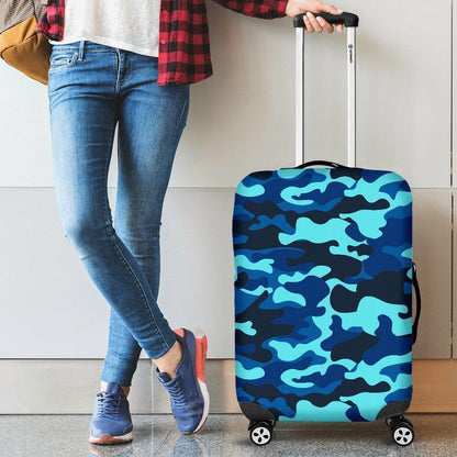 Blue And Black Camouflage Print Luggage Cover GearFrost