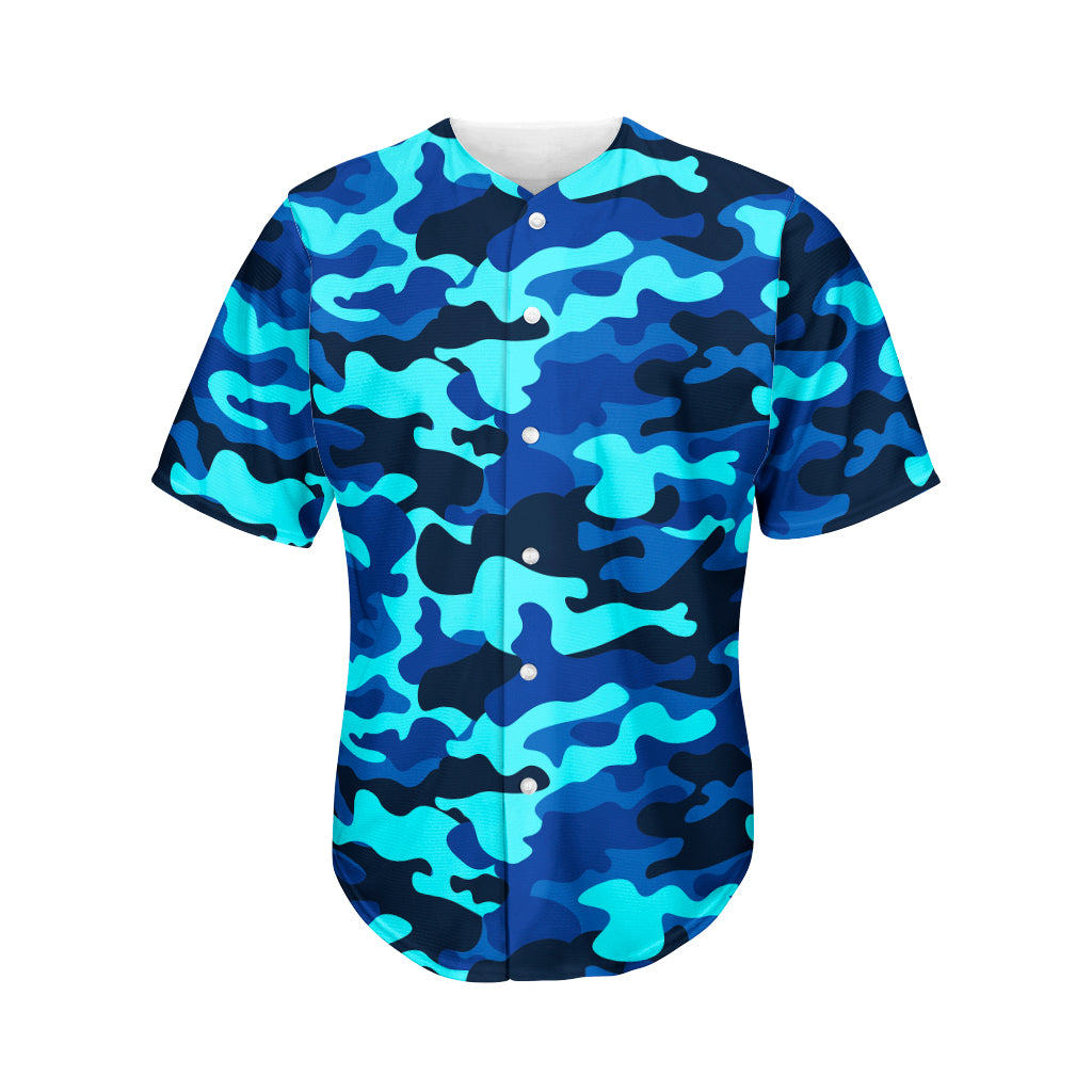 Blue And Black Camouflage Print Men's Baseball Jersey