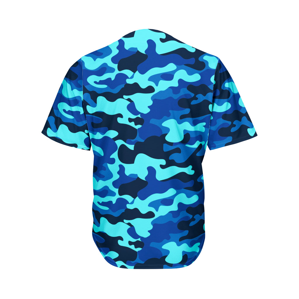 Blue And Black Camouflage Print Men's Baseball Jersey