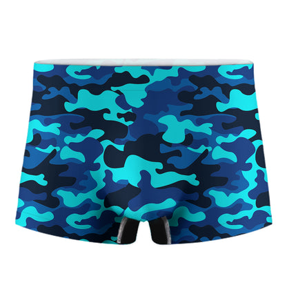 Blue And Black Camouflage Print Men's Boxer Briefs
