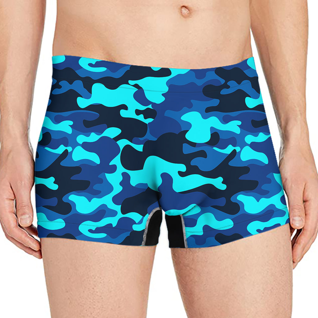 Blue And Black Camouflage Print Men's Boxer Briefs