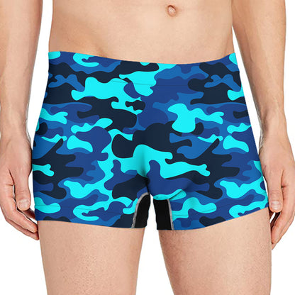 Blue And Black Camouflage Print Men's Boxer Briefs