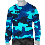 Blue And Black Camouflage Print Men's Crewneck Sweatshirt GearFrost