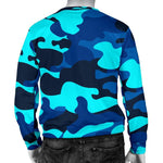 Blue And Black Camouflage Print Men's Crewneck Sweatshirt GearFrost