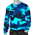 Blue And Black Camouflage Print Men's Crewneck Sweatshirt GearFrost