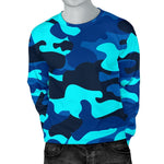 Blue And Black Camouflage Print Men's Crewneck Sweatshirt GearFrost