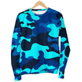 Blue And Black Camouflage Print Men's Crewneck Sweatshirt