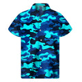 Blue And Black Camouflage Print Men's Short Sleeve Shirt