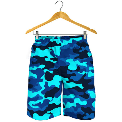 Blue And Black Camouflage Print Men's Shorts