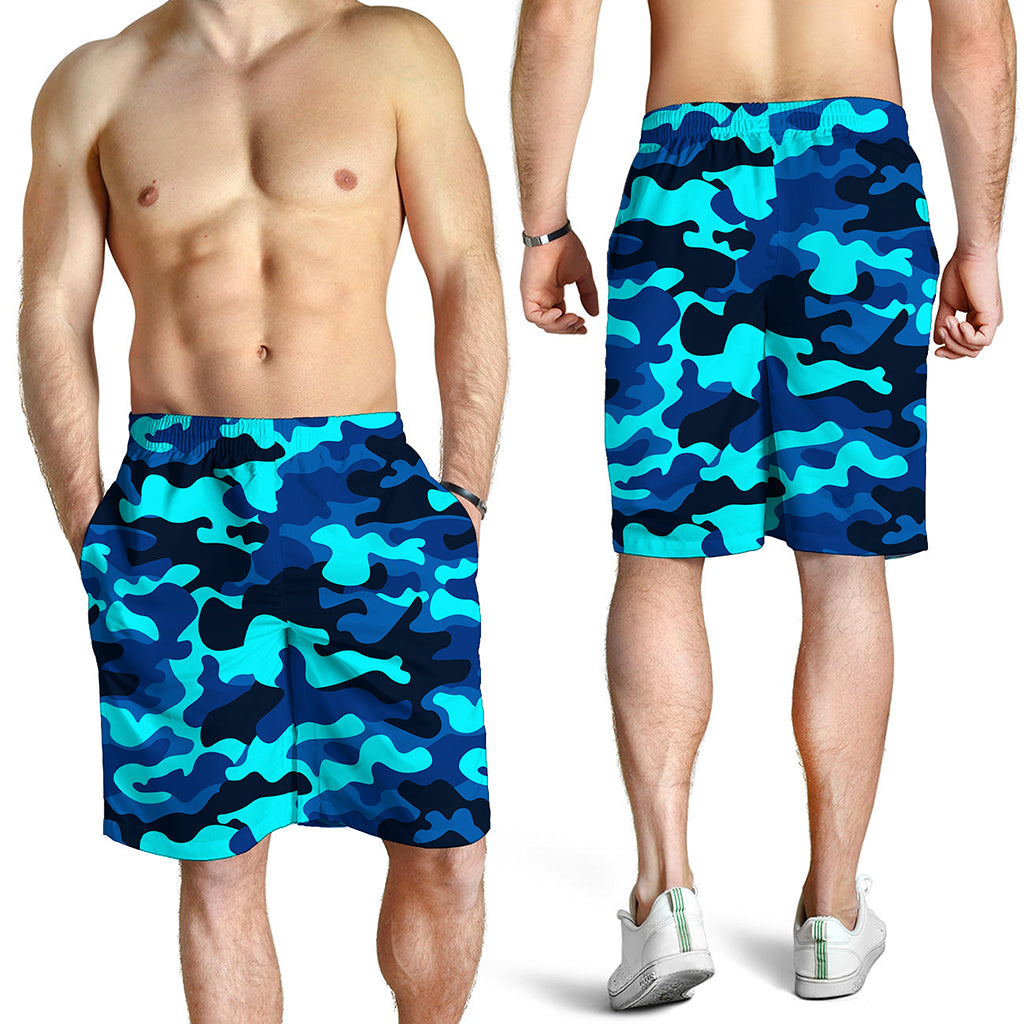 Blue And Black Camouflage Print Men's Shorts