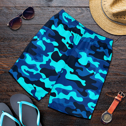 Blue And Black Camouflage Print Men's Shorts