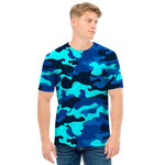 Blue And Black Camouflage Print Men's T-Shirt