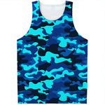 Blue And Black Camouflage Print Men's Tank Top