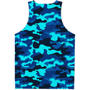 Blue And Black Camouflage Print Men's Tank Top