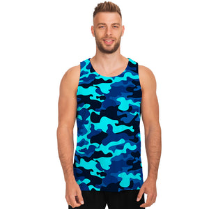 Blue And Black Camouflage Print Men's Tank Top