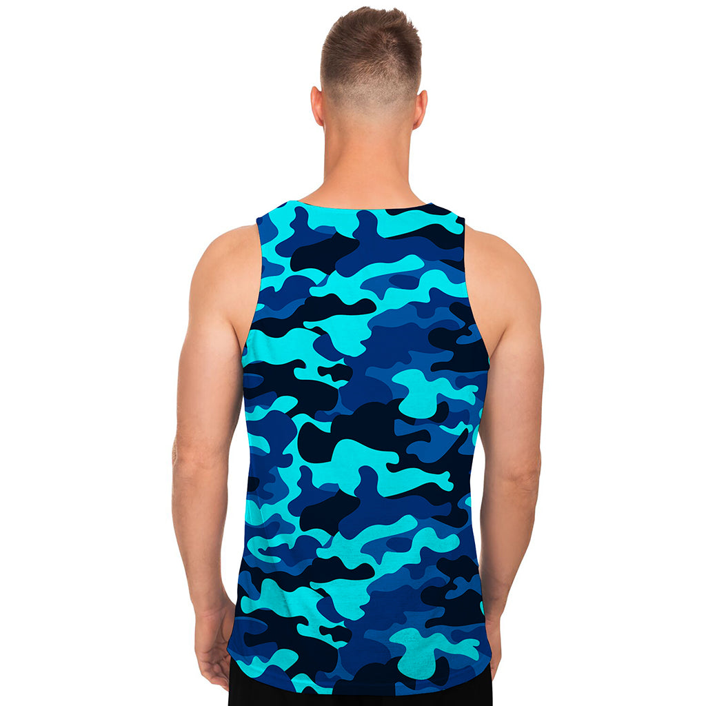 Blue And Black Camouflage Print Men's Tank Top