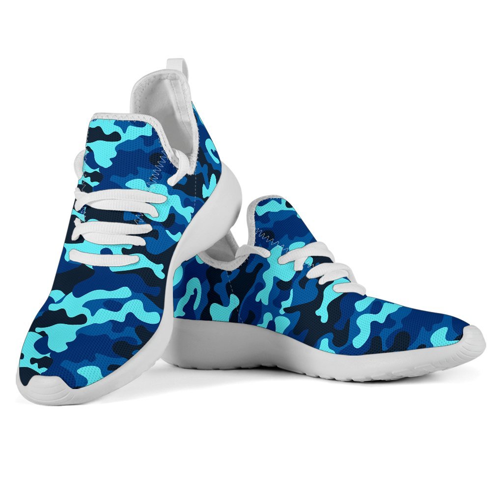 Blue And Black Camouflage Print Mesh Knit Shoes GearFrost