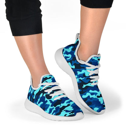 Blue And Black Camouflage Print Mesh Knit Shoes GearFrost