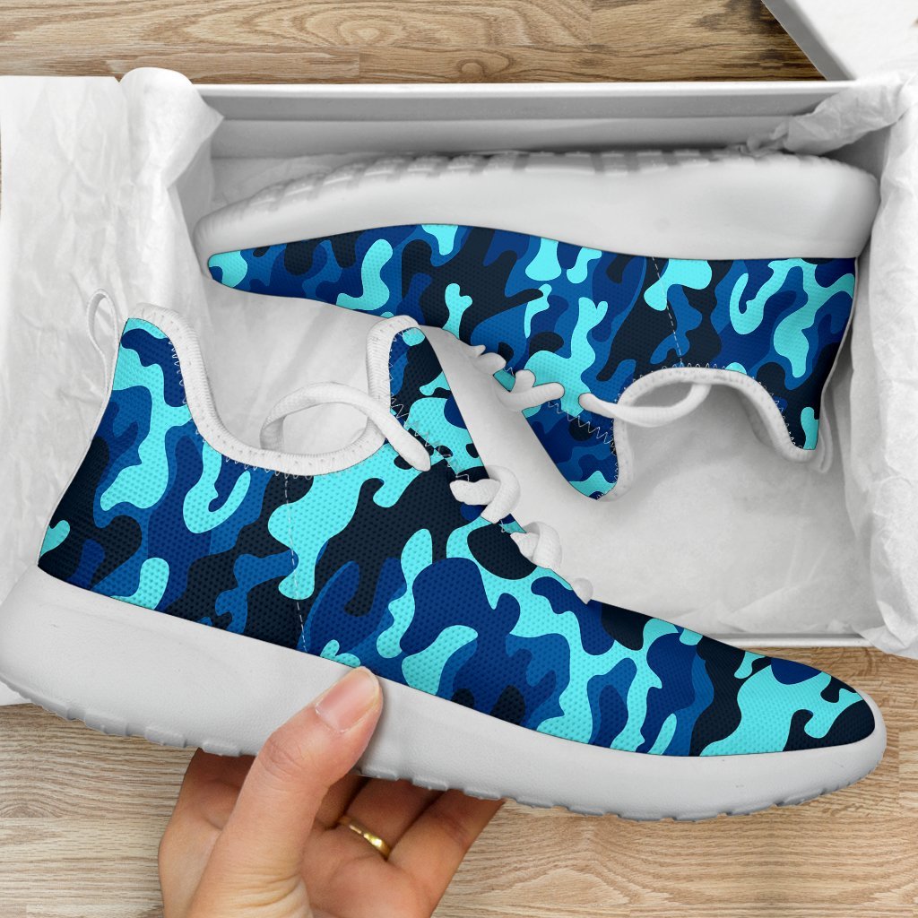 Blue And Black Camouflage Print Mesh Knit Shoes GearFrost