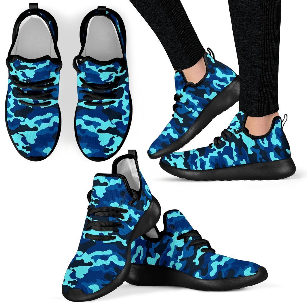 Blue And Black Camouflage Print Mesh Knit Shoes GearFrost