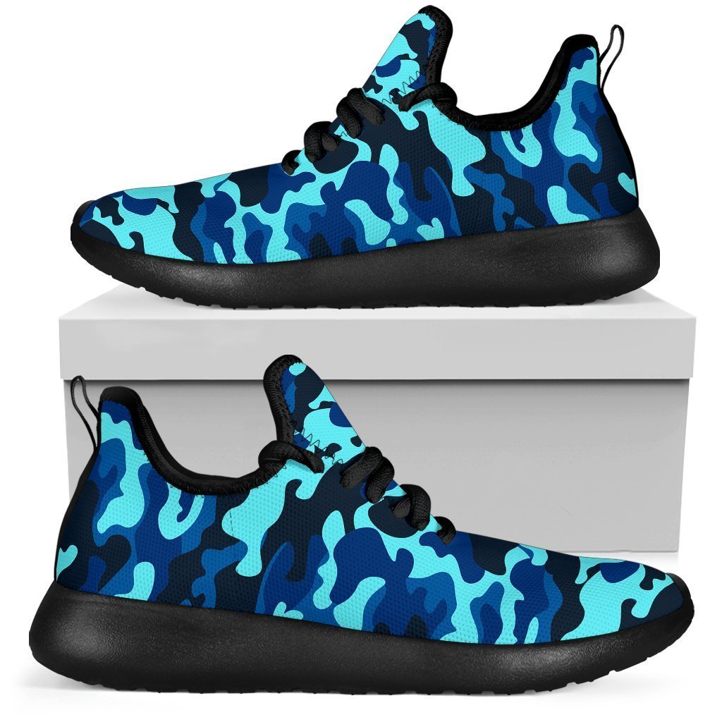 Blue And Black Camouflage Print Mesh Knit Shoes GearFrost
