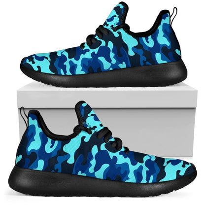 Blue And Black Camouflage Print Mesh Knit Shoes GearFrost