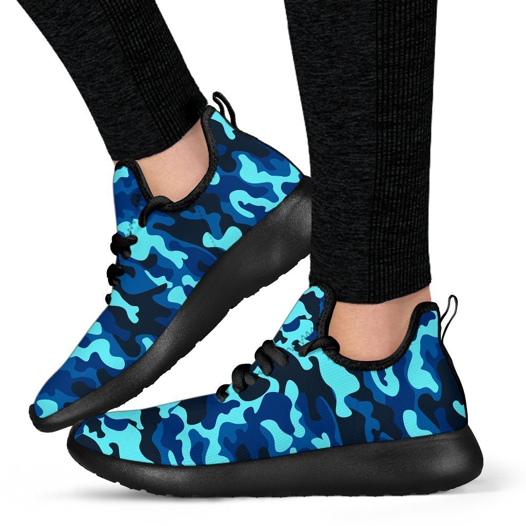 Blue And Black Camouflage Print Mesh Knit Shoes GearFrost