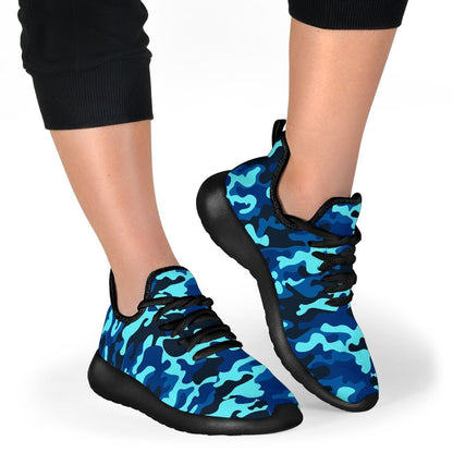Blue And Black Camouflage Print Mesh Knit Shoes GearFrost