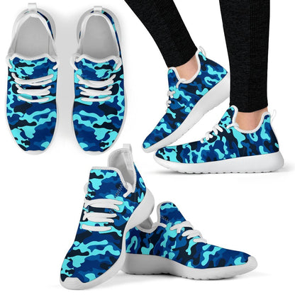 Blue And Black Camouflage Print Mesh Knit Shoes GearFrost