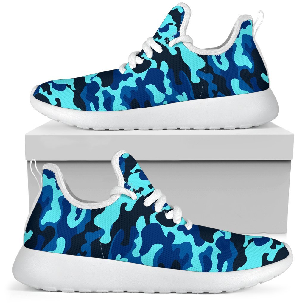 Blue And Black Camouflage Print Mesh Knit Shoes GearFrost