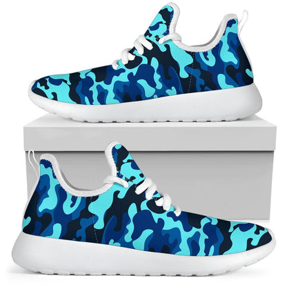 Blue And Black Camouflage Print Mesh Knit Shoes GearFrost