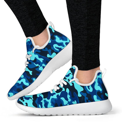 Blue And Black Camouflage Print Mesh Knit Shoes GearFrost
