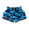 Blue And Black Camouflage Print Muay Thai Boxing Shorts