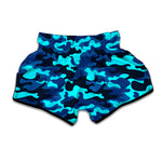 Blue And Black Camouflage Print Muay Thai Boxing Shorts