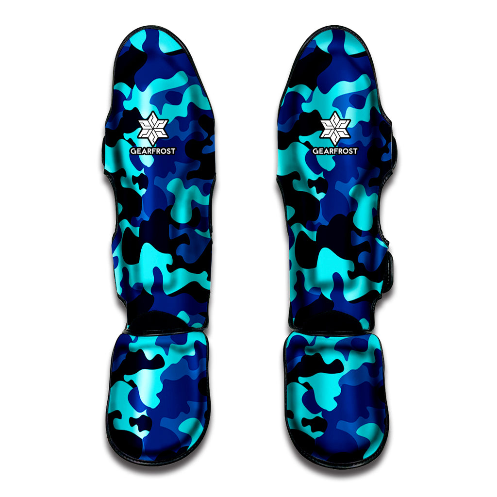 Blue And Black Camouflage Print Muay Thai Shin Guard