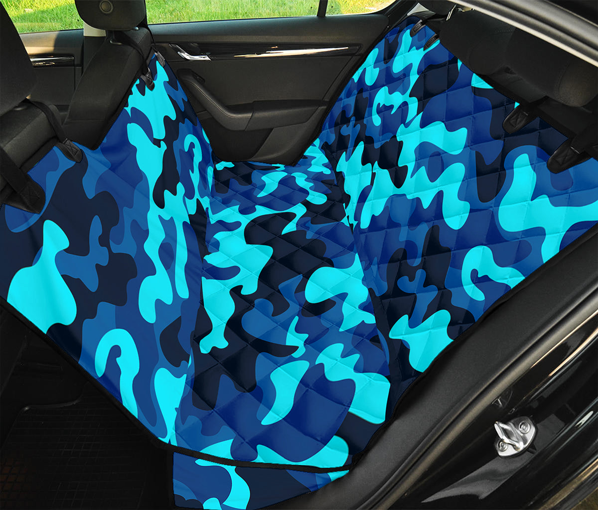 Blue And Black Camouflage Print Pet Car Back Seat Cover
