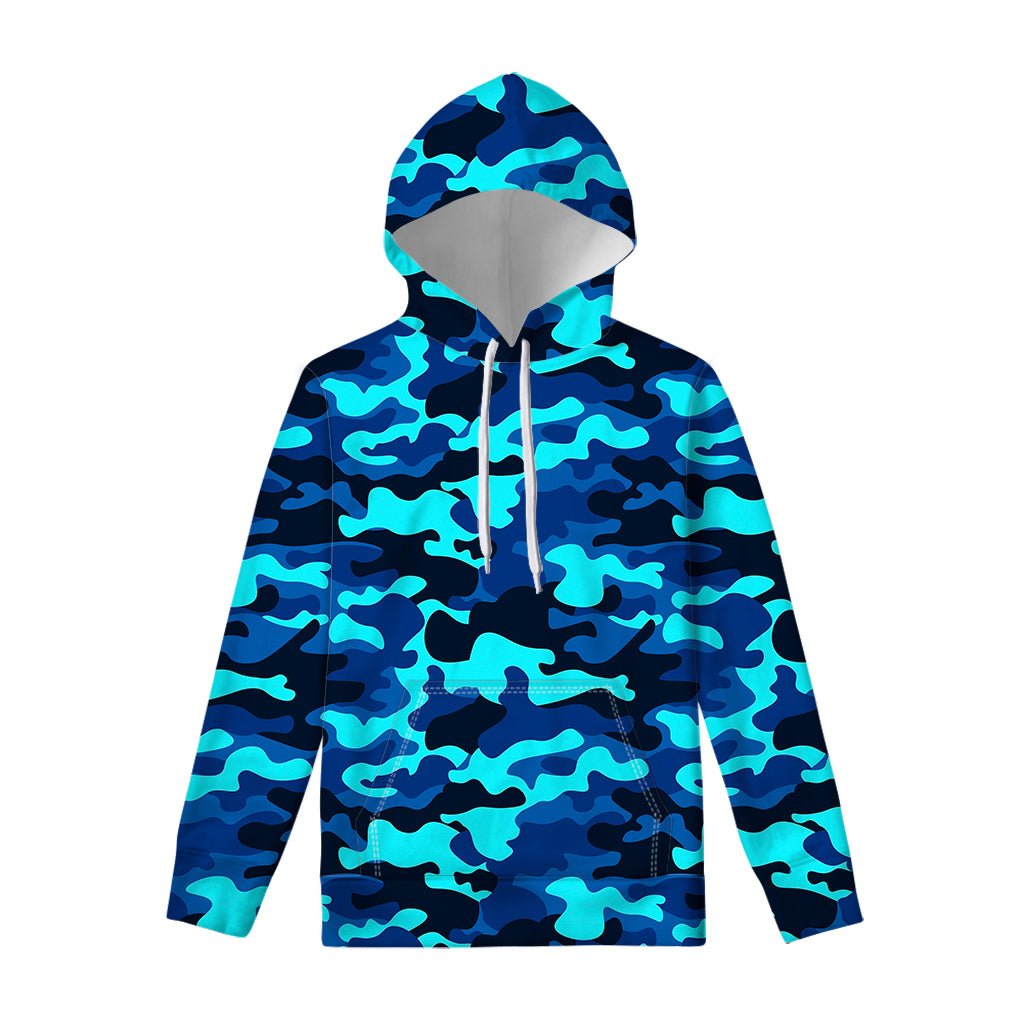 Blue And Black Camouflage Print Pullover Hoodie