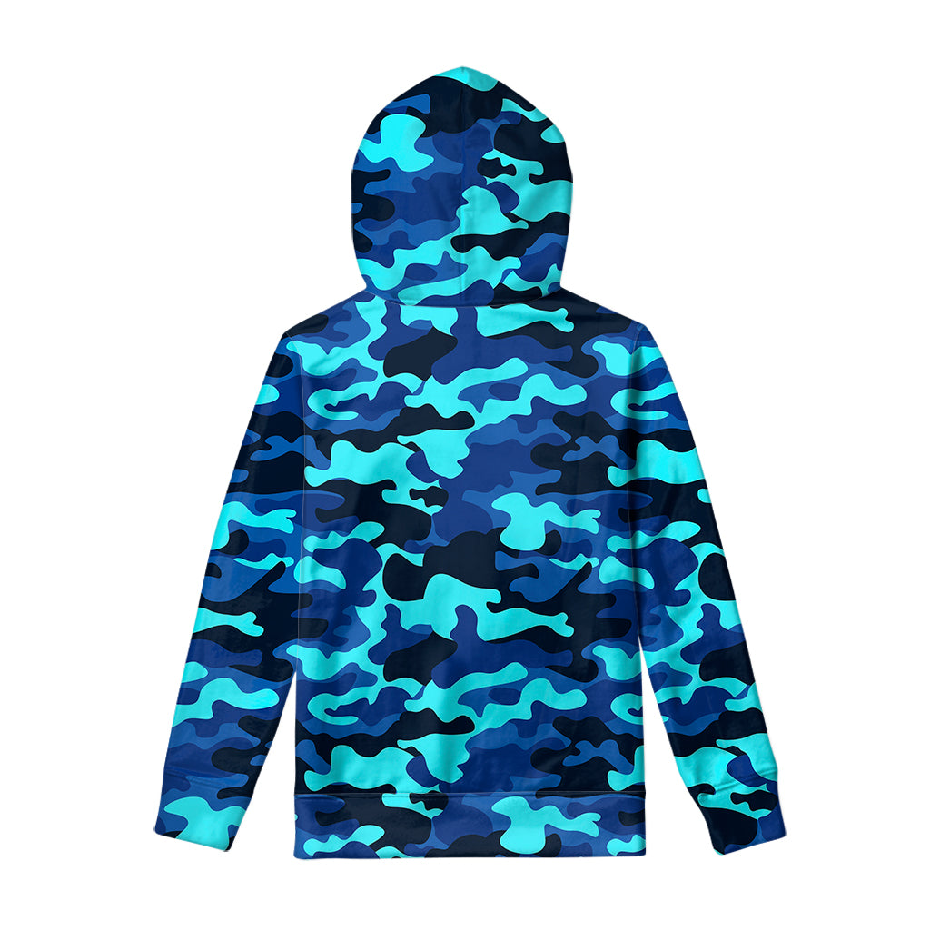 Blue And Black Camouflage Print Pullover Hoodie