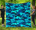Blue And Black Camouflage Print Quilt