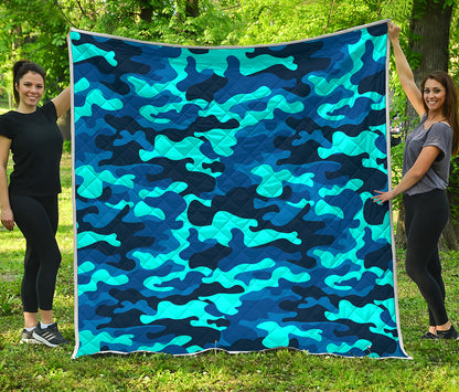 Blue And Black Camouflage Print Quilt
