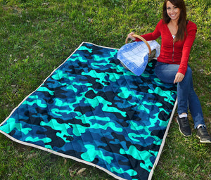 Blue And Black Camouflage Print Quilt