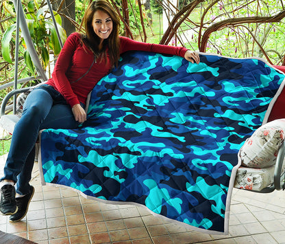Blue And Black Camouflage Print Quilt