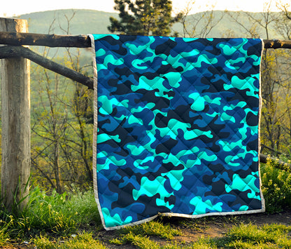 Blue And Black Camouflage Print Quilt